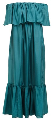 green silk maxi dress
