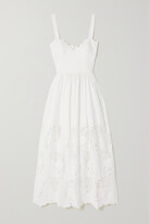 Thumbnail for your product : Elie Saab Guipure Lace-trimmed Embroidered Cotton-blend Maxi Dress - White - FR34