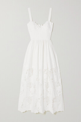 Elie Saab Guipure Lace-trimmed Embroidered Cotton-blend Maxi Dress - White - FR34