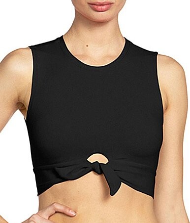 Robin Piccone Ava Solid Tie-Front Cropped Swim Top