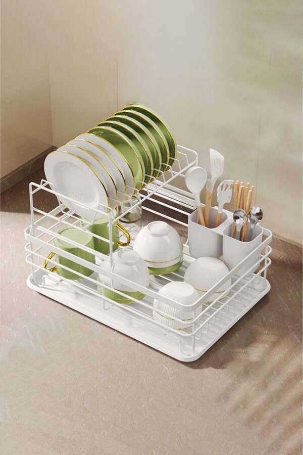 Living and Home Kitchen 2-Tier Metal Dish Drainer Rack Detachable