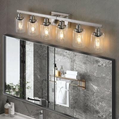 August Grove Golden Light Vanity Light with Clear Glass Shades, Modern Iron Metal Bathroom Wall Fixture for Mirror, for Bathroom and Dressing Table (No Bulbs)