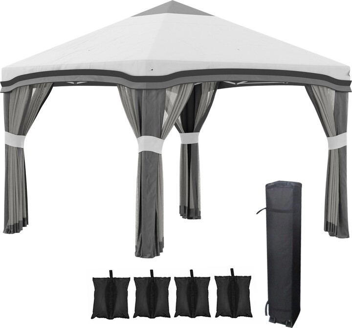 Streamdale Furniture 10' x 10' Pop Up Canopy Tent with Netting, Instant Tents for Parties, Height Adjustable, with Wheeled Carry Bag and 4 Sand Bags for Outdoor, Garden, P