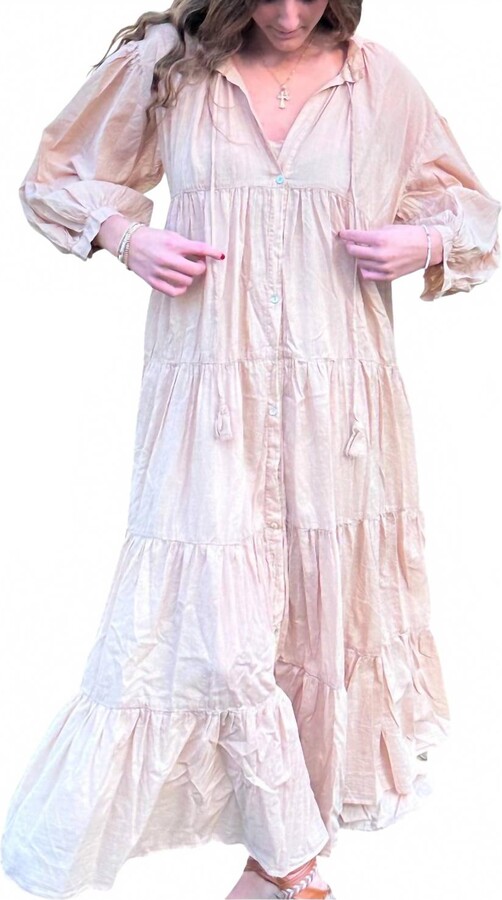 Pearl and Caviar Daphne Long Sleeve Maxi Dress In Porcini