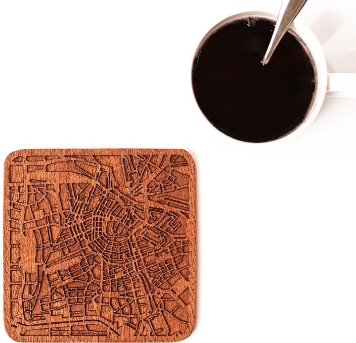 Etsy Amsterdam/The Hague Map Coaster, One Piece, Sapele Wooden Coaster With City Map, Multiple Optional, Ideal Gifts