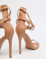 Thumbnail for your product : PrettyLittleThing ankle wrap detail barely there heeled sandals in nude