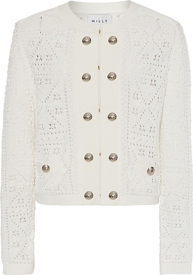 Women's Bubble Pointelle-Knit Cardigan - Ecru - Size Small