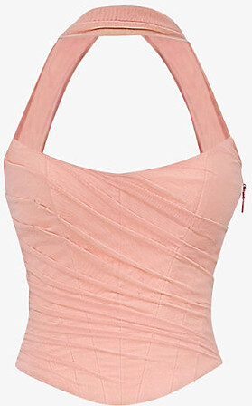 House Of CB Womens Peach Hallie Strapless Stretch-Woven Corset With Neck Scarf M