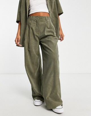 ASOS DESIGN drapey wide leg pants in baby cord brown - part of a