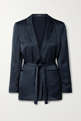 Theory Belted Washed-satin Blazer - Navy - US10