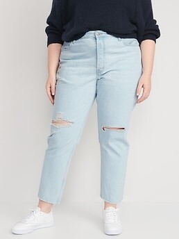 Old Navy High-Waisted Button-Fly Slouchy Straight Ripped Cropped
