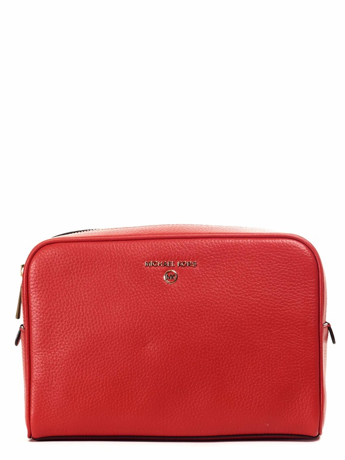 MICHAEL DI MICHAEL KORS Red Maxi Clutch Bag Jet Set Charm Front Logo