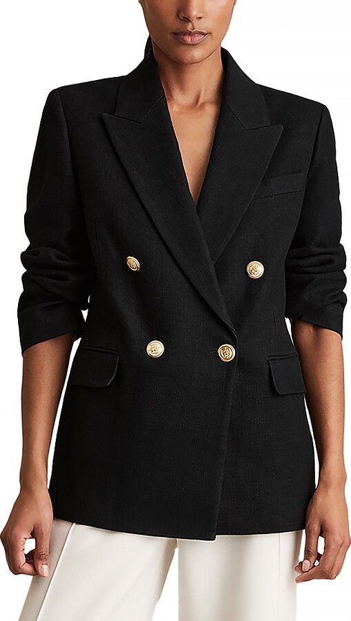 Reiss Petite Eden Double Breasted Oversized Linen Blend Blazer
