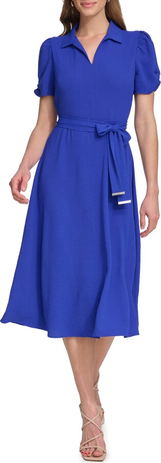 Collared Tie Waist Midi Dress
