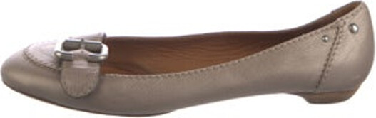 Chloé Leather Ballet Flats Brown Round-Toes Buckle Closure At Uppers Designer