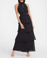 Thumbnail for your product : Express Metallic Clip Dot Ruffle Tiered Halter Maxi Dress
