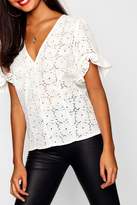 Thumbnail for your product : boohoo Broderie Anglaise Cotton V Neck Blouse