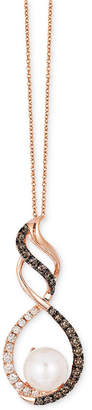 LeVian Chocolatier® Fresh Water Pearl (8mm) and Diamond (5/8 ct. t.w.) Pendant Necklace in 14k Rose Gold