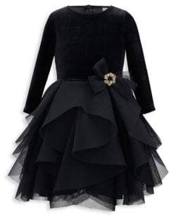 Charles David David Charles Little Girl's Velour Techno Waterfall Dress - Black - Size 2
