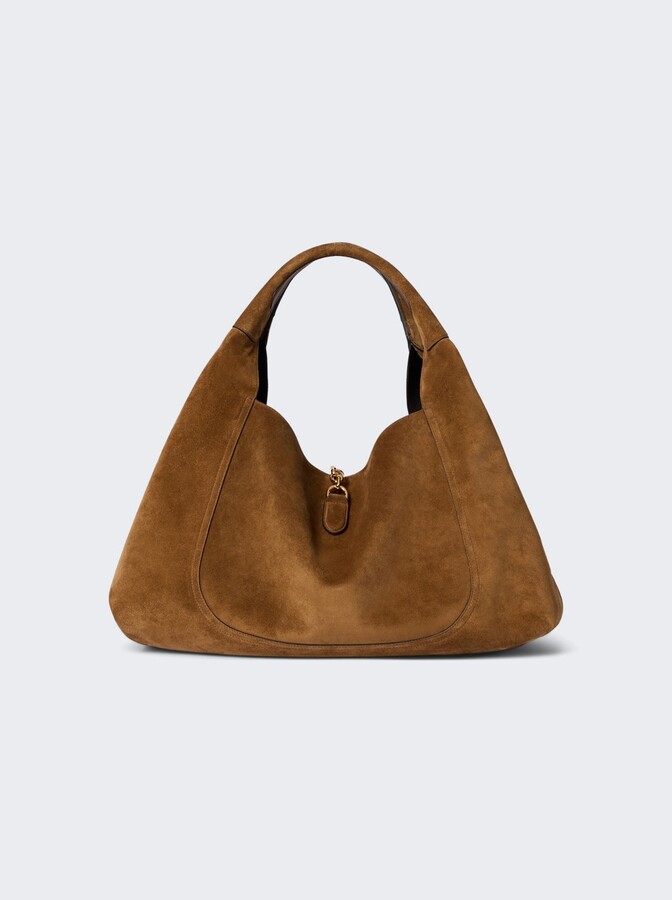 Gucci Softbit Maxi Shoulder Bag Brown Suede