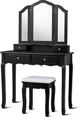 Tri Fold Vanity Mirrors The, Veikous Black Tri Folding Mirror Vanity Set With Light