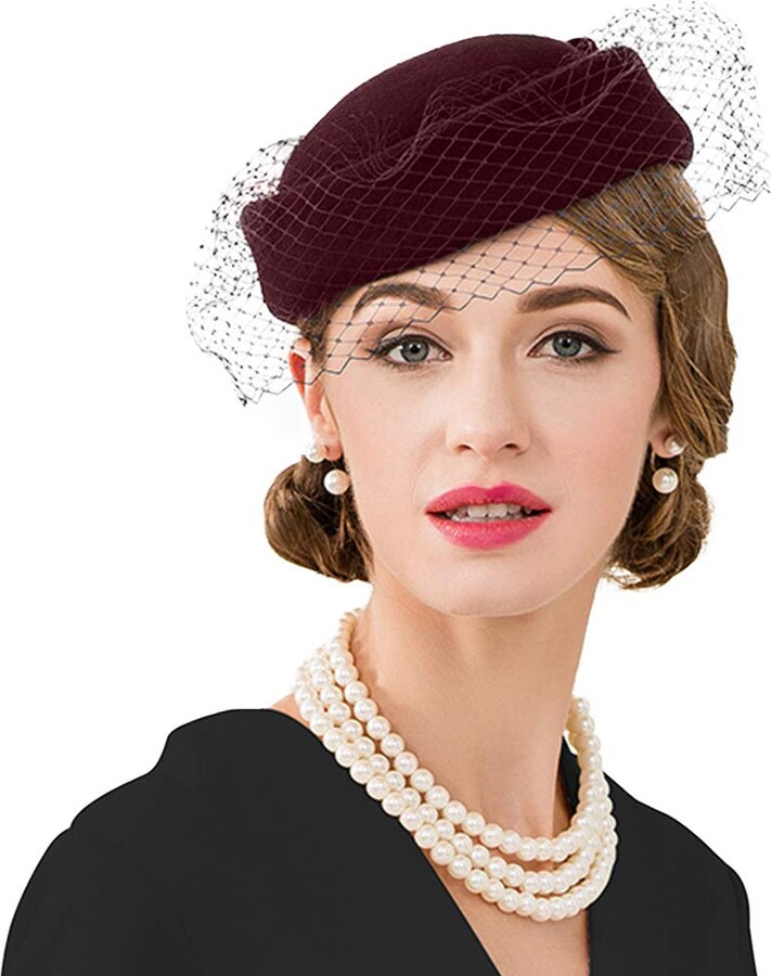 F FADVES Women Vintage Pillbox Hat Fascinator Wedding Tea Party