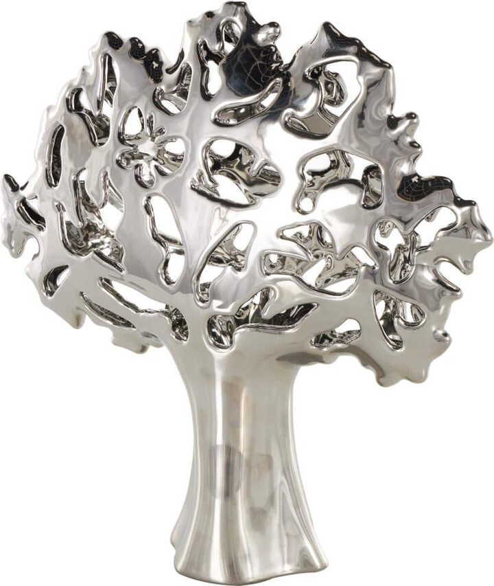 Litton Lane Silver 15 in. x 16 in. Ceramic Glossy Tree Sculpture with Abstract Cutouts
