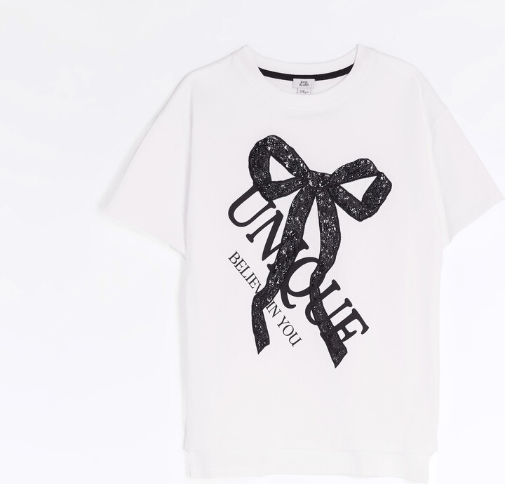 Kind Society River Island Girls White Bow Sequin T-Shirt ShopStyle