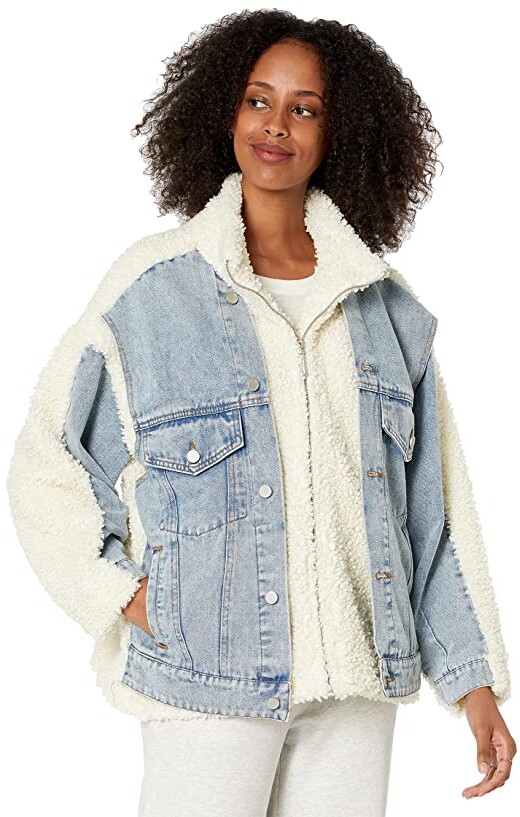 Blank NYC Off-White Sherpa and Denim Trucker Jacket - ShopStyle