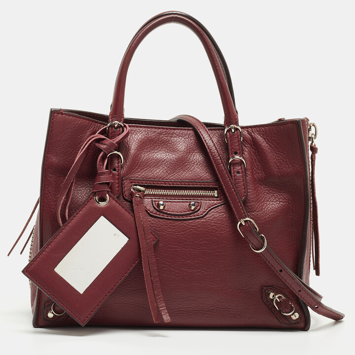Papier leather tote Balenciaga Burgundy in Leather - 34172356