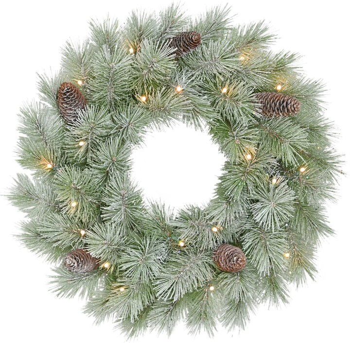 Puleo International 24" Pre-Lit Battery-Operated Artificial Flocked Wreath
