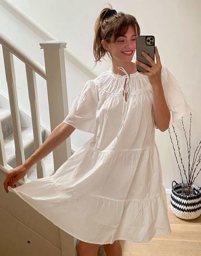 Topshop poplin smock mini dress in white - ShopStyle