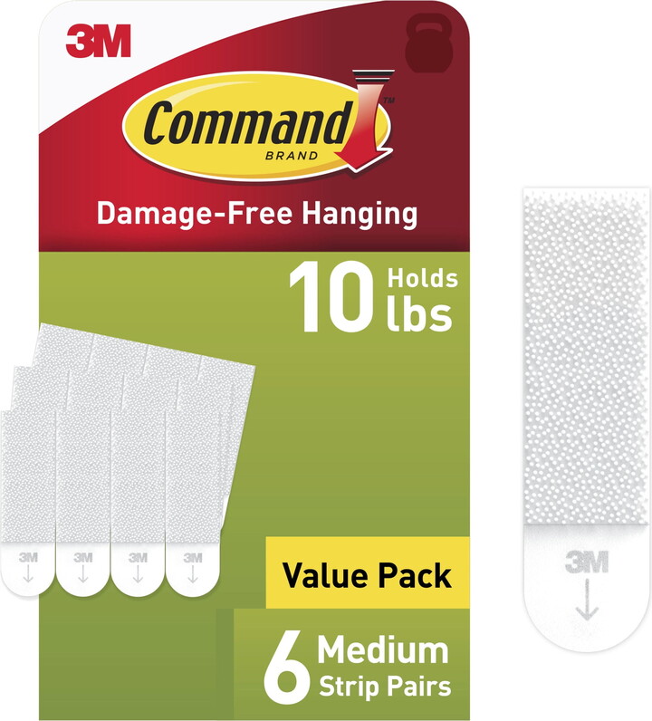 Command Medium Picture Hangers, Holds 10 lbs, White, Damage-Free Hanging, 6 Pairs Adhesive Strips