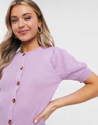 Daisy Street button front top with puff sleeves in knit