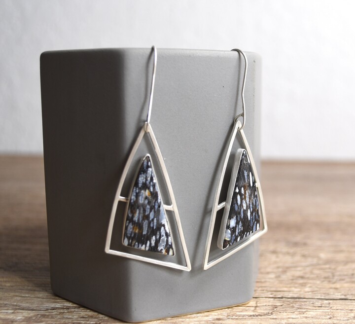 Etsy Fossil Palm Wood Earrings Modern Design Dangle Style Cocktail Sterling Silver Triangular Shape