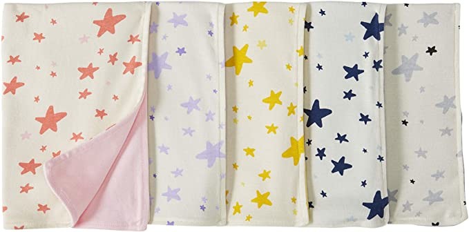 Moon and Back by Hanna Andersson Unisex Baby Burp Cloths- Reversible 5-pack Organic Cotton