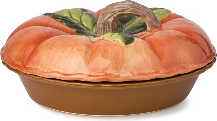 Certified International Harvest Fields 3D Pumpkin Covered Pie Carrier