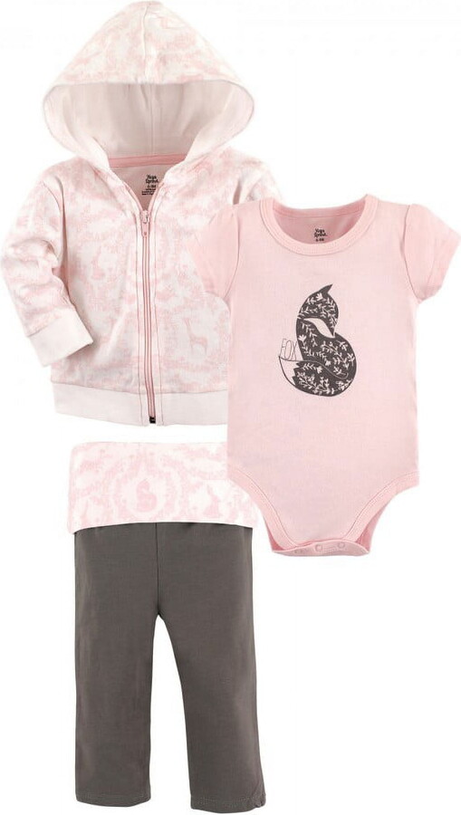 Yoga Sprout Baby and Toddler Girl Cotton Hoodie, Bodysuit or Tee Top, and Pant, Lace Garden Baby, 6-9 Months