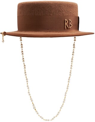 Ruslan Baginskiy Pearl-embellished Felted Canotier Hat