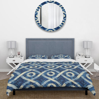 Design Art Blue Beige Midcentury Tile Dream III - Midcentury Duvet Cover Set