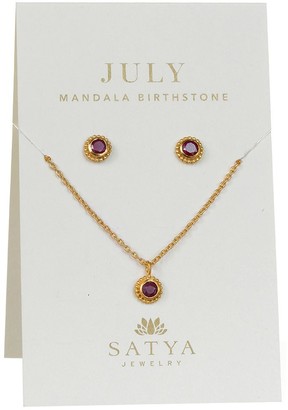Satya Birthstone Necklace & Earrings Set, Goldtone Brass