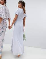 Thumbnail for your product : TFNC Wrap Maxi Bridesmaid Dress With Tie Detail And Puff Sleeves