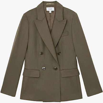 Reiss Womens Green Solene Peak-Lapel Double-Breasted Stretch Wool-Blend Blazer 12