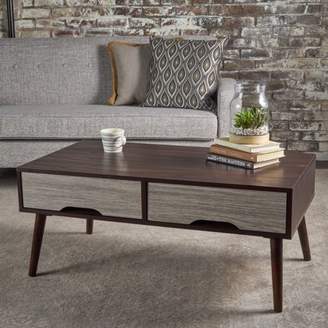 Noble House Breanna Mid Century Modern Finished Fiberboard Coffee Table, Walnut, Grey Oak