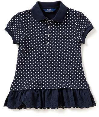 Ralph Lauren Childrenswear Big Girls 7-16 Printed/Solid Peplum-Hem Polo Shirt
