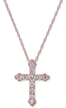 Macy's Diamond Cross 18" Pendant Necklace (1/4 ct. t.w.) in 14k Rose Gold
