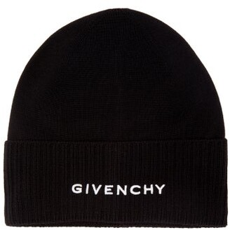 Givenchy Black embroidered wool knit logo hat - ShopStyle