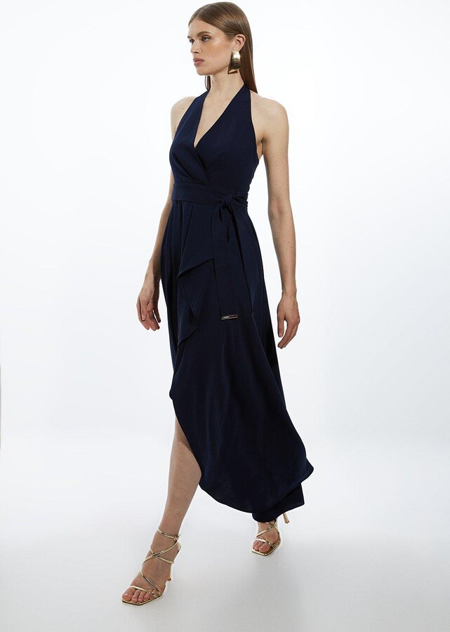 Karen Millen Soft Tailored Waterfall Halter Maxi Dress ShopStyle