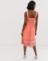 Thumbnail for your product : Little Mistress Maternity contrast lace full prom midi skater dress in coral