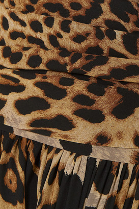 Saint Laurent Ruched Leopard-print Silk Bodysuit